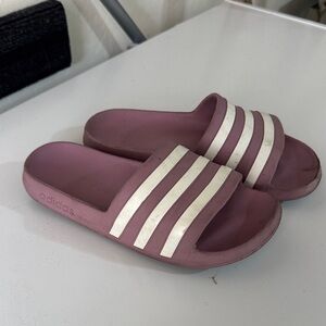 Adidas Purple Slides with White Stripes
